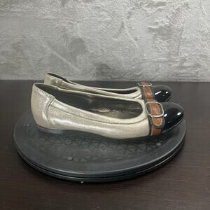 AGL Womens 6 Attilio Giusti Leombruni Buckle Cap Toe Ballet Gold Flats Eur 36